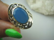 bpee3286 CACUSZKO Przepiękny Pierścień szlifowany Niebieski Chalcedon (tarczyca) CZAKRA GARDŁA r.15 ażurowa obrączka Srebro 925 # - 9