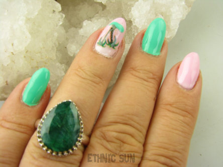 bpee4054 Delikatny Pierścień Pierścionek SZMARAGD INDYJSKI Szmaragdy Regulowany r.16, r.17, r.18, r.19 Srebro 925 #