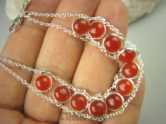 bb3079 Delikatna Bransoleta Czerwony Onyks 11 sztuk - regeneruje SERCE, EGZEMY, PAMIĘĆ Srebro 925 #