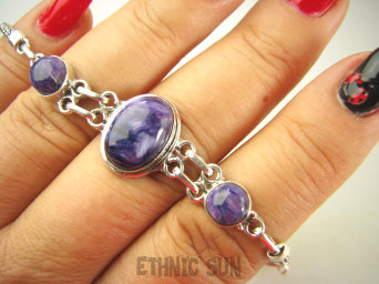 bb3700 Prześliczna Elegancka Bardzo Wygodna Delikatna Bransoleta Drogocenny Fioletowy Czaroit Srebro 925 #