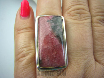 bpe5748 UNIKAT RZADKOŚC Długi OKAZ 3.3 cm !!! Klasyczny Pierścień różowy RODONIT - Niepokój, stres, bóle głowy, skurcze r.17 Srebro 925 #