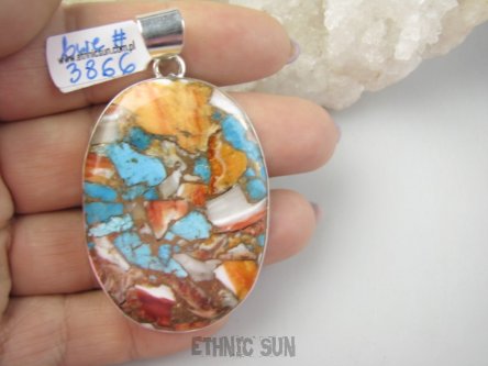 bwe3866 FANTASTYCZNY duży wisior 6,4cm /3,5 Wielobarwny aż 23G OSTRYGOWY TURKUS MIEDZIANY Mojave OSTRYGA Muszla złota MIEDZ Srebro 925 #