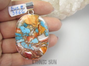 bwe3866 FANTASTYCZNY duży wisior 6,4cm /3,5 Wielobarwny aż 23G OSTRYGOWY TURKUS MIEDZIANY Mojave OSTRYGA Muszla złota MIEDZ Srebro 925 #