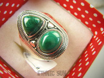 bpe8892 Biżuteria Egzotyczna !!! Pierścień Pierścionek Zielony MALACHIT - pobudza kreatywność r.17 Srebro 925 #