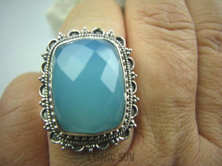 bpee2844 FENOMENALNY Elegancki Pierścień szlifowany Chalcedon (tarczyca) CZAKRA GARDŁA r.21 Srebro 925 # 