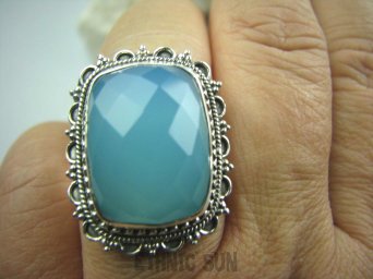 bpee2844 FENOMENALNY Elegancki Pierścień szlifowany Chalcedon (tarczyca) CZAKRA GARDŁA r.21 Srebro 925 # 