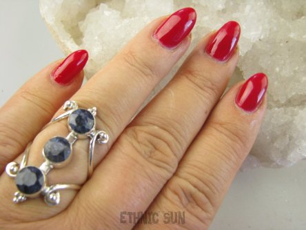 bpee4126 Długi 3.3 cm Finezyjny Ażurowy Pierścień Pierścionek podwójna obrączka Szafir Indyjski Szafiry r.17 Srebro 925 #