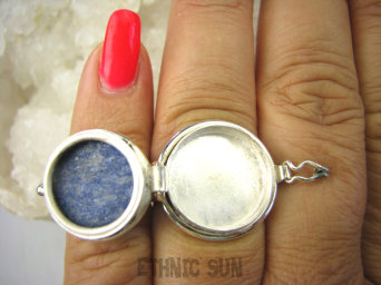 bpe6317 Biżuteria Orientalna !!! Sekretnik Otwierany Pierścień zdjęcia lub marzenia Granatowy LAPIS LAZULI r.16 Srebro 925 #