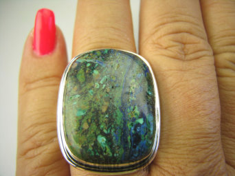 bpe8166 Wielobarwny Klasyczny Pierścień AZURYT Z CHRYZOKOLĄ RZADKOŚĆ - tyle barw - Piękny Kolor r.18/r.19 Srebro 925 #