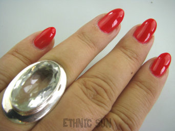 bpee2747 Kryształowy kapelusz BŁYSZCZĄCY Klejnot Duży 3,1 cm Pierścień KRYSZTAŁ GÓRSKI - naturalny odpromiennik r.17/ r.18 w szerokiej otoczce ze srebra Srebro 925 #