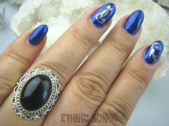 bpe5905 Śliczny Pierścień czarny ONYKS regeneruje SERCE, EGZEMY, PAMIĘĆ r.18/ r.19 Srebro 925 #