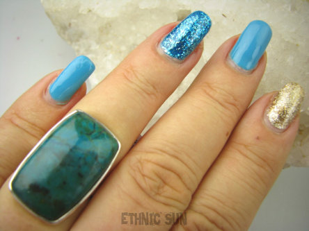 bpe8558 CUD NATURY Klasyczny Okaz Pierścień Pierścionek naturalna CHRYZOKOLA I AZURYT r.16 Srebro 925 #