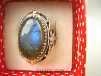 bpe8764 Śliczny Pierścień Pierścionek LABRADORYT Spektrolit - kamień Zorzy Polarnej r.16 SREBRO 925 #