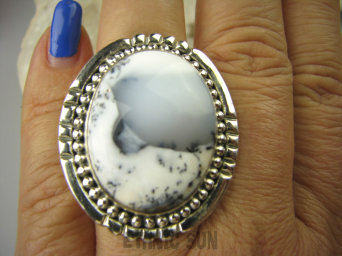 bpe7091 Duży 3,5cm / 3,2cm przepiękny 18G ŚNIEŻNY ZIMOWY KRAJOBRAZ !!! Prawdziwe Cacko Pierścień AGAT DENDRYTOWY r.21 Srebro 925 #