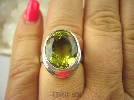 bpee3444 LŚNIĄCY KLEJNOT !!! Piękny Pierścień Żółty CYTRYN LEMON  - kamień antycukrzycowy r.17 Srebro 925 #