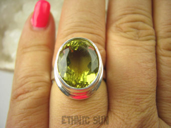 bpee3444 LŚNIĄCY KLEJNOT !!! Piękny Pierścień Żółty CYTRYN LEMON  - kamień antycukrzycowy r.17 Srebro 925 #