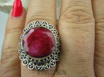 bpee3024 Orientalna Miłość Rubin - kamień miłości !!! DUŻY Pierścień Rubin Indyjski Rubiny r.20/ r.21 Srebro 925 #
