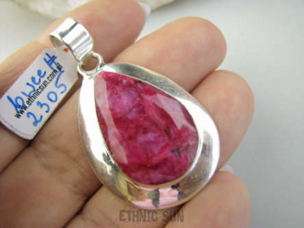 bwee2305 Duża 12g Kropla PIĘKNY Wisior Zawieszka szlifowany RUBIN INDYJSKI Rubiny Lśniące Srebro 925 #