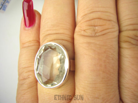 bpee3907 WSPANIAŁY KLASYCZNY OKAZ Odpromiennik zdobi leczy chroni Lśniący Pierścień Pierścionek Kryształ Górski r.17 Srebro 925 #