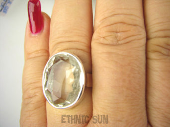 bpee3907 WSPANIAŁY KLASYCZNY OKAZ Odpromiennik zdobi leczy chroni Lśniący Pierścień Pierścionek Kryształ Górski r.17 Srebro 925 #