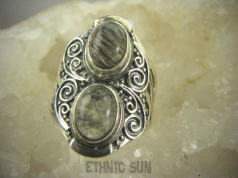 bpe6153 Egzotyczny Pierścień Kwarc SAGENITOWY z czarnym Rutylem r.17 Srebro 925 #