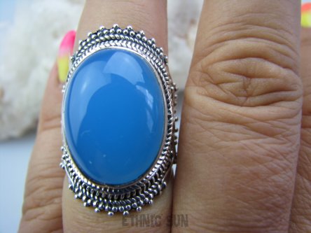 bpe4818 Chabrowo Błękitny CHALCEDON (TARCZYCA) Pierścień r.16 Srebro 925 czakra gardła #