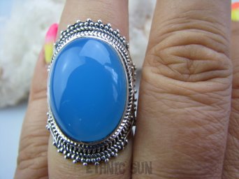 bpe4818 Chabrowo Błękitny CHALCEDON (TARCZYCA) Pierścień r.16 Srebro 925 czakra gardła #