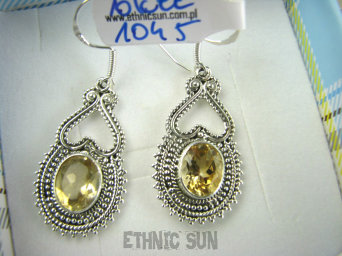bkee1045 BOSSKO PIĘKNE EGZOTYCZNE !!!! Lekkie Ażurowe Kolczyki z Cytrynami CYTRYN - kamień antycukrzycowy Srebro 925