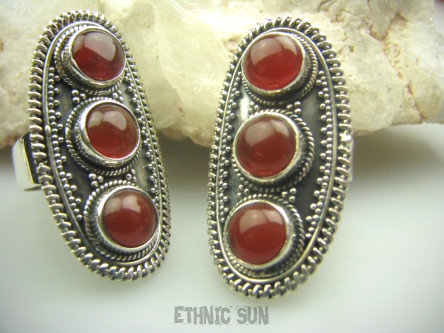 bpe4171 Potrójny Karneol Duży 3,8 cm Długi  Pierścień z Karneolem r.15 Karneol - kamień odwagi SREBRO 925 #