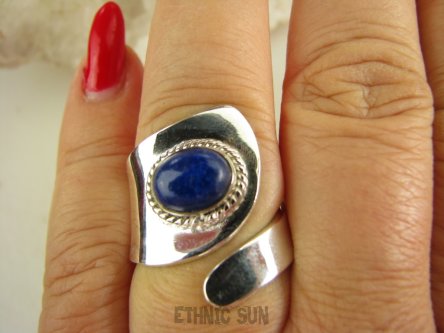 bpe9323 Artystyczny Lśniący Regulowany Pierścień Pierścionek Lapis Lazuli r.13, r.14, r.15, r.16 szeroka obrączka Srebro 925