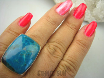 bpe8163 LAZUROWE MARZENIE !!! Niewiarygodnie piękny Klasyczny Pierścień AZURYT Z CHRYZOKOLĄ RZADKOŚĆ - Piękny Kolor r.17/r.18 Srebro 925 #