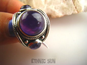 bpe3051 Biżuteria Orientalna !!! Oksydowany Pierścień Obrączka Ametyst - kamień mądrości r.16 Srebro 925 #