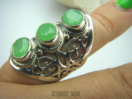 bpee3293 LŚNIĄCA HRABINA !!! Długi Pierścień Zielony Jadeit JADEIT - oczyszcza krew z toksyn r.10/r.11 Mały Rozmiar SREBRO 925 #