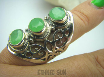 bpee3293 LŚNIĄCA HRABINA !!! Długi Pierścień Zielony Jadeit JADEIT - oczyszcza krew z toksyn r.10/r.11 Mały Rozmiar SREBRO 925 #