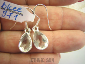 bkee971 Przepiękne Delikatne Krople lśniące kolczyki 5 G !! KRYSZTAŁ GÓRSKI - naturalny odpromiennik Kryształ Górski Srebro 925