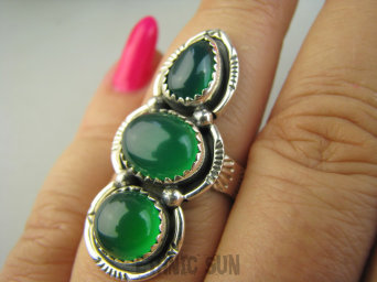 bpe5942 Orientalna Piękność Długi 3.7 cm cudownie zdobiony Pierścień Pierścionek Zielony Onyks r.15 Srebro 925 #
