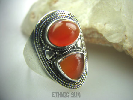 bpe5118 Biżuteria Orientalna - Delikatny OKAZ Pierścień Czerwony Onyks - regeneruje SERCE, EGZEMY, PAMIĘĆ r.22 Srebro 925 #