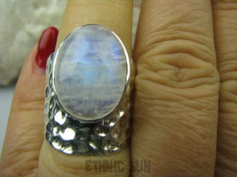 bpe5380 BŁĘKITNY ANIOŁ !!! Orientalny Masywny Pierścień KAMIEŃ KSIĘŻYCOWY r.13/ Mały Rozmiar szeroka obrączka Srebro 925 #