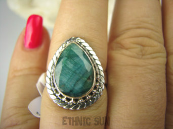 bpee3704 SZMARAGDOWY KLEJNOT !!!! Delikatny Pierścień Szmaragd Indyjski Szmaragdy r.16 Srebro 925 #