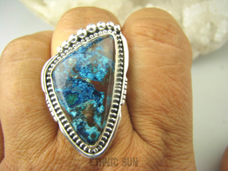bpe7998 Cudowne Barwy Pierścień naturalny Niebiesko Błękitno Brązowy AZURYT r.21 Srebro 925 #