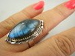bpe9095 Piękny Orientalny Pierścień Labradoryt Spektrolit - kamień Zorzy Polarnej r.21/ r.22 egzotyczne Srebro 925 # - 3