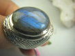 bpe4360 WSPANIAŁY Duży Niezwykły OKAZ  Pierścień niebieski LABRADORYT Spektrolit - kamień Zorzy Polarnej r.17 SREBRO 925 # - 2