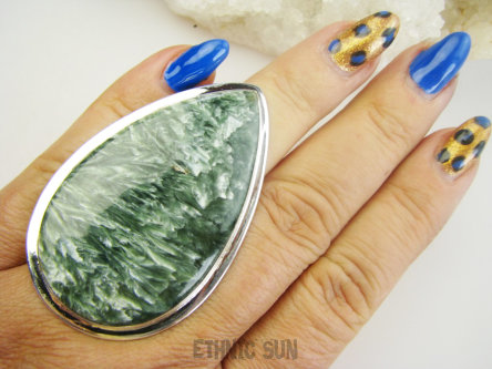 bpe9683 Serafinit to imię Anioła !! GIGANT 33g 6cmNA CAŁA DŁOŃ  !! mający Anielską Energię !!! OLBRZYMI 6 cm Regulowany Pierścień Pierścionek naturalny r.17, r.18, r.19  Srebro 925 #