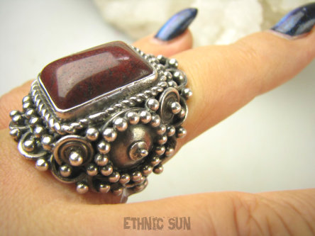 bpe9017 Wooow CUDO UNIKAT !!! Duży Masywny 26 G !!! PIERŚCIEŃ Pierścionek Jaspis Brunatno-Czerwony r.17/ r.18 Srebro 925 #