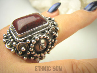 bpe9017 Wooow CUDO UNIKAT !!! Duży Masywny 26 G !!! PIERŚCIEŃ Pierścionek Jaspis Brunatno-Czerwony r.17/ r.18 Srebro 925 #