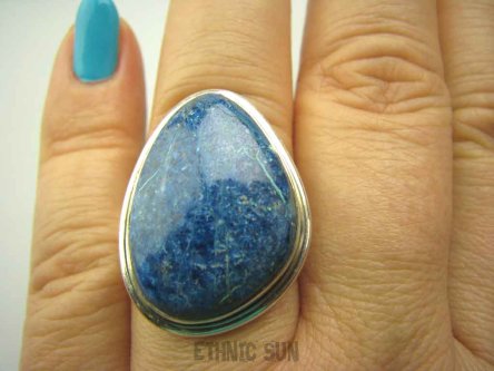 bpe4052 Biżuteria Egzotyczna - Niebiańsko piękna GALAKTYKA cud natury niebieski Pierścień naturalny AZURYT r.20 Srebro 925 #