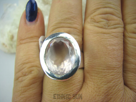 bpee2809 Biżuteria Elegancka !!! Pierścień SZLIFOWANY Kwarc Różowy - kamień mocnego Serca r.18 grube Srebro 925 #