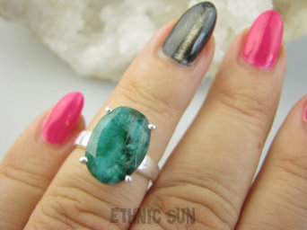 bpee4376 PIĘKNY LUX Pierścień Pierścionek OKAZ Szmaragd Indyjski Szmaragdy r.12 Srebro 925