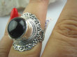 bpe4922 Śliczny Wysoki Orientalny Pierścień czarny ONYKS regeneruje SERCE, EGZEMY, PAMIĘĆ r.15 Srebro 925 # - 2
