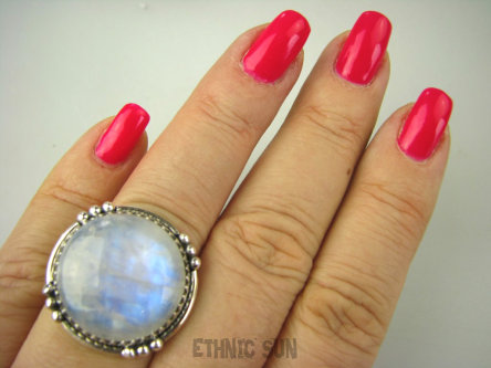 bpe6827 Orientalna Piękność Pierścień Niebiesko Chabrowy KAMIEŃ KSIĘŻYCOWY r.17 Srebro 925 #